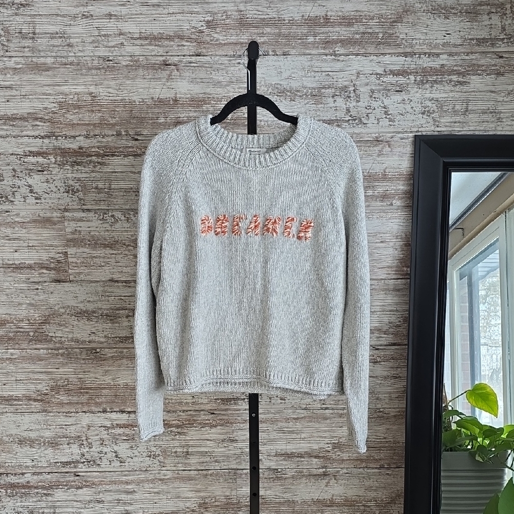 Madewell Dreamer Embroidered Keaton Pullover Gray Sweater Womens Medium